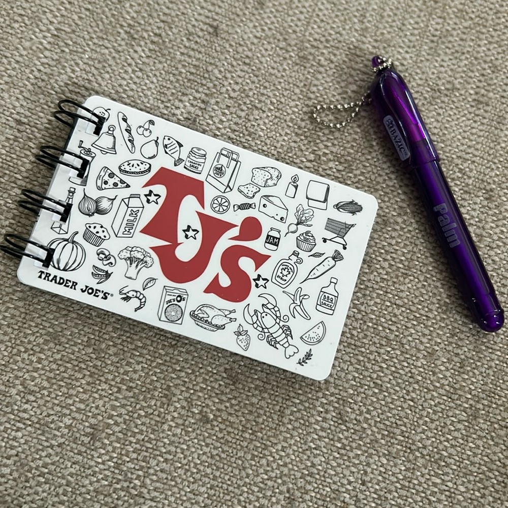 Trader Joe’s recycled gift card notepad with pen